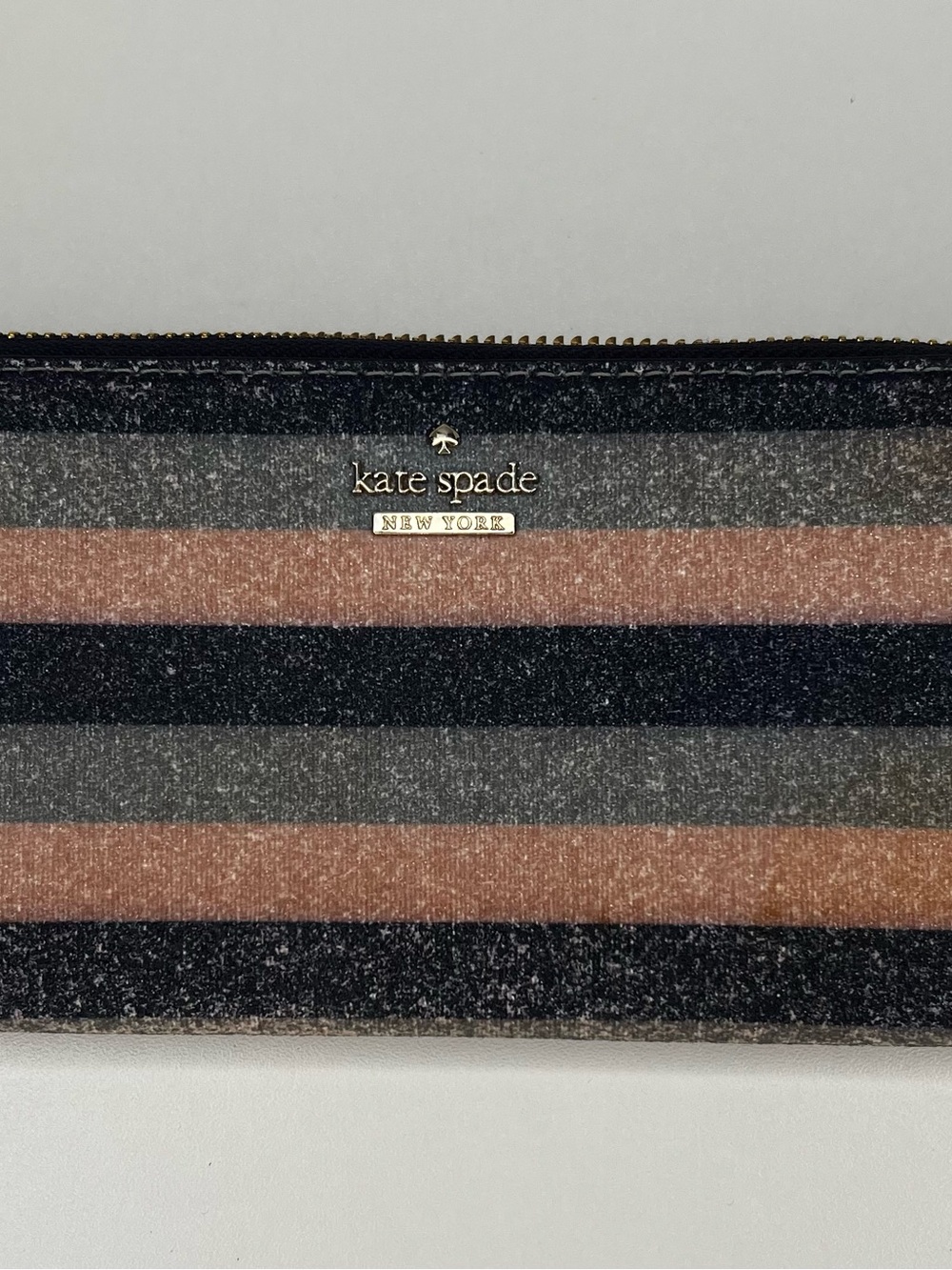 RARE KATE SPADE NEW YORK OWEN LANE LINDSEY GLITTER STRIPED ZIP AROUND WALLET